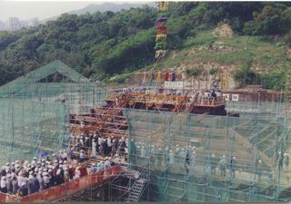 Purification Ceremony for the installation of main beam of the Main Hall during the reconstruction of Chi Lin monastic complex, 28 April 1997